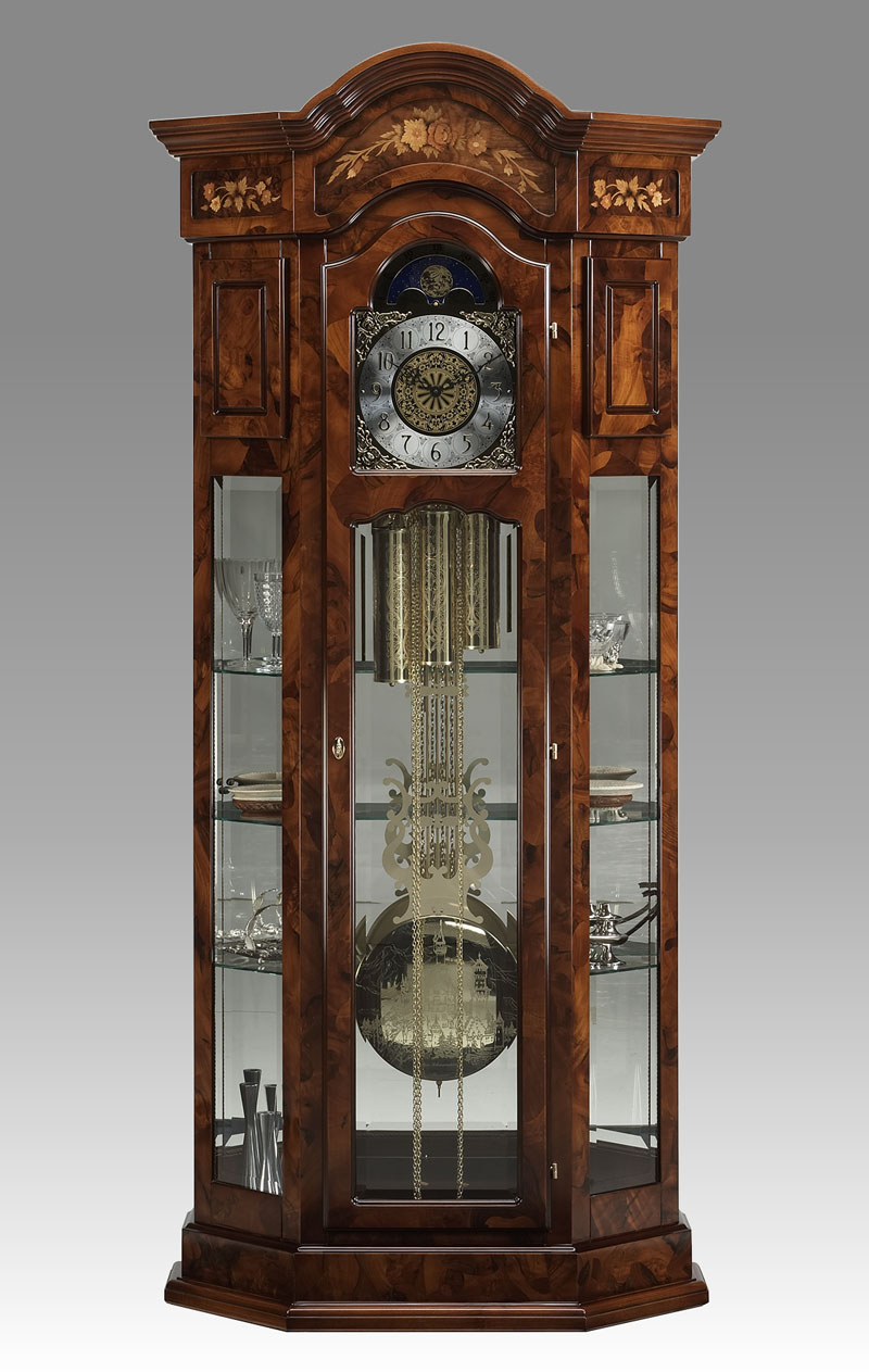 Curio Grandfather clock Art.525/4 briar of walnut inlay